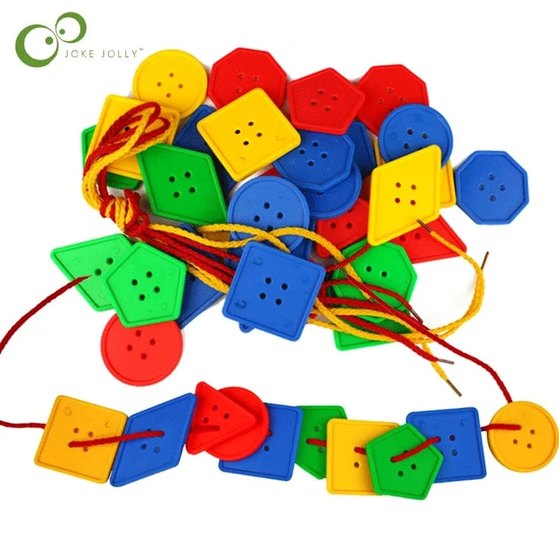 30 Pcs Montessori Spielzeug Pädagogisches Spielzeug für Kinder Früh Lernen Geometrische Blöcke Threading Tasten Lehrmittel GYH