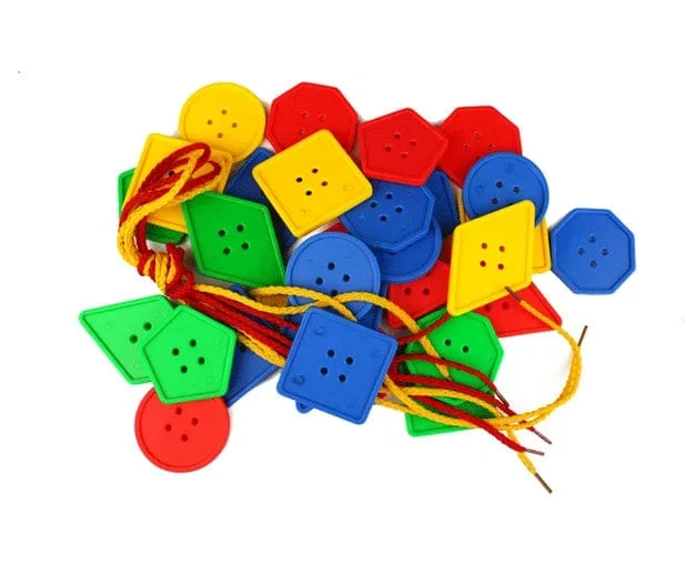 30 Pcs Montessori Spielzeug Pädagogisches Spielzeug für Kinder Früh Lernen Geometrische Blöcke Threading Tasten Lehrmittel GYH