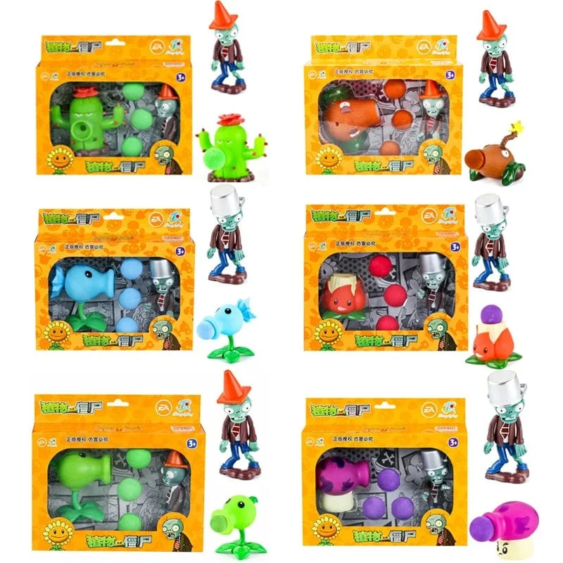 Pflanzen gegen Zombies 2, Kaktus-Erbsenschleuder, Kokosnusskanone, AKEE-Spielzeugset mit 6 Spielfiguren im XNUMX-teiligen Stil, weiches Silikon, Zombie-Geburtstagsgeschenk für Junge