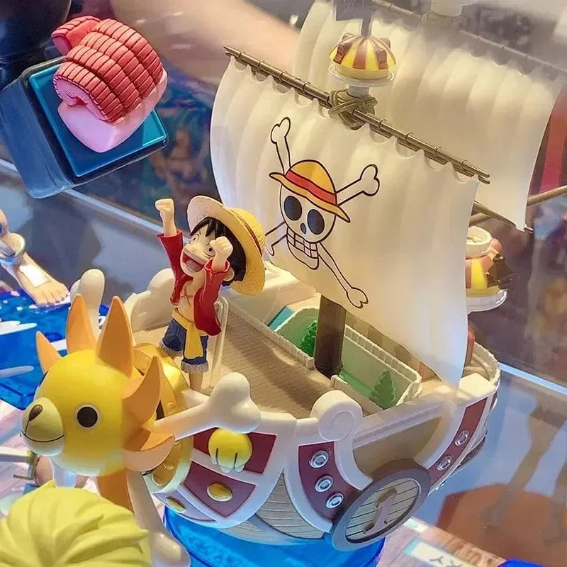 One Piece Schiffsfigur Ruffy Modell Spielzeug Peripherie Super süßes Mini-Boot Zusammengebautes Modell One Piece Schiff Kindergeburtstagsgeschenk
