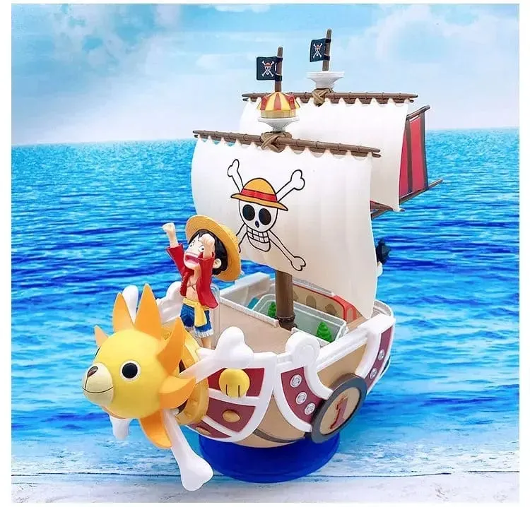 One Piece Schiffsfigur Ruffy Modell Spielzeug Peripherie Super süßes Mini-Boot Zusammengebautes Modell One Piece Schiff Kindergeburtstagsgeschenk
