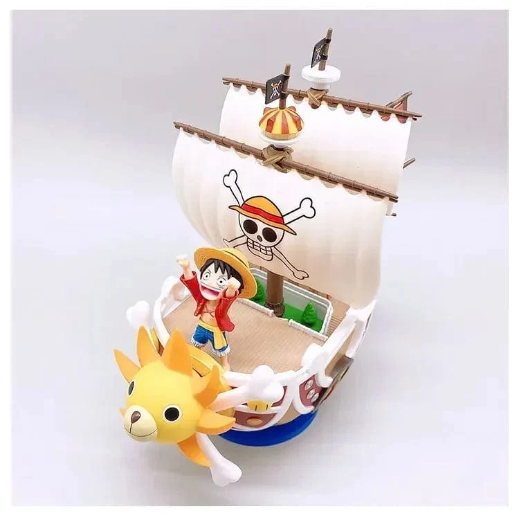One Piece Schiffsfigur Ruffy Modell Spielzeug Peripherie Super süßes Mini-Boot Zusammengebautes Modell One Piece Schiff Kindergeburtstagsgeschenk