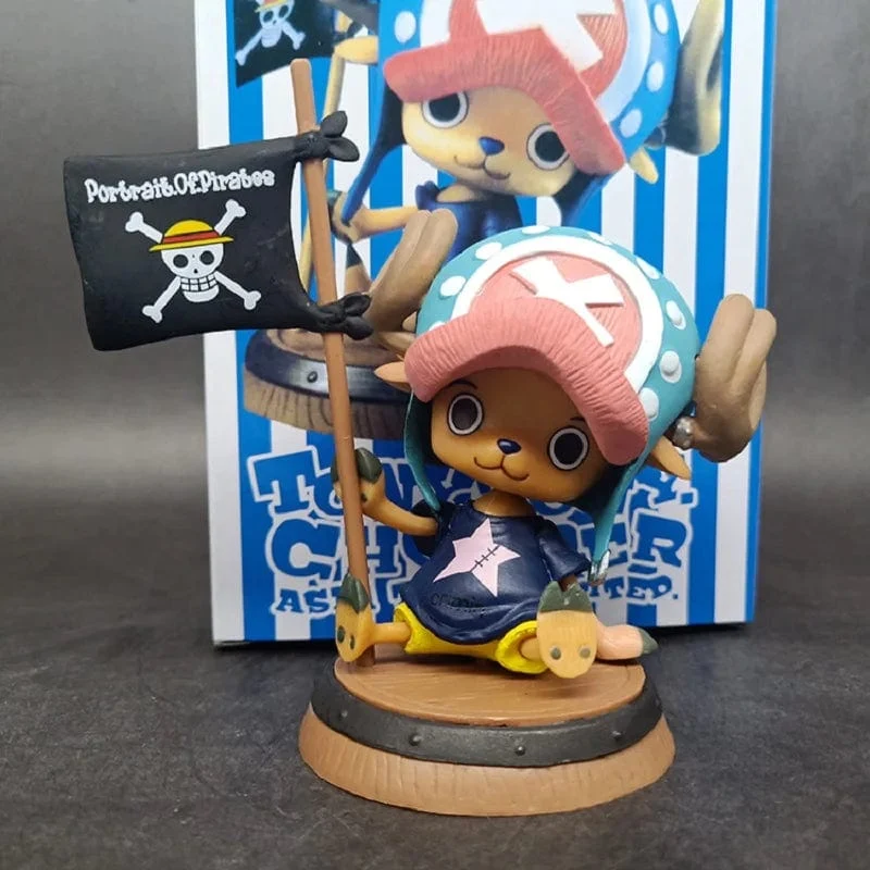 9cm One Piece Figur Anime Chopper mit Flagge Action Figur Puppe Modell Spielzeug PVC Statue Sammlung Auto Dekoration Kinder Geschenke