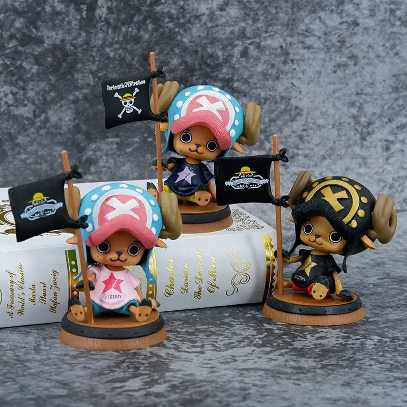 9cm One Piece Figur Anime Chopper mit Flagge Action Figur Puppe Modell Spielzeug PVC Statue Sammlung Auto Dekoration Kinder Geschenke