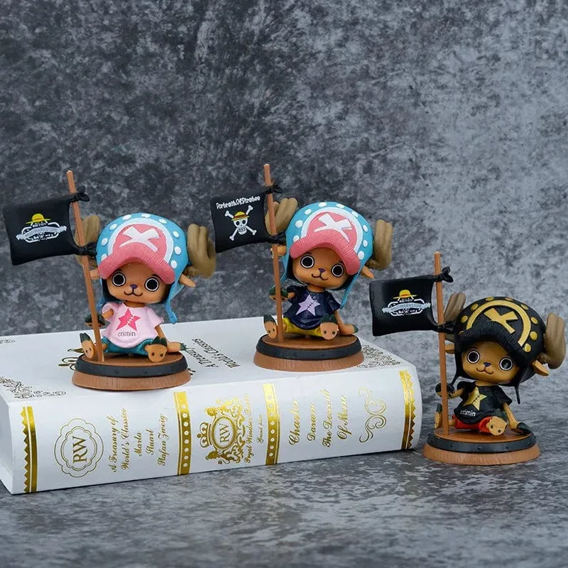9cm One Piece Figur Anime Chopper mit Flagge Action Figur Puppe Modell Spielzeug PVC Statue Sammlung Auto Dekoration Kinder Geschenke