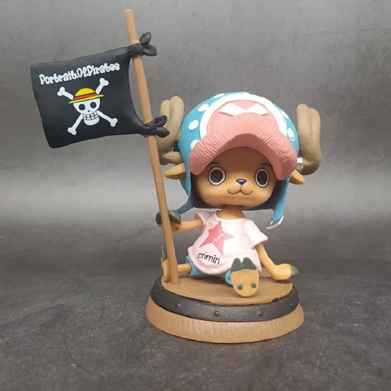 9cm One Piece Figur Anime Chopper mit Flagge Action Figur Puppe Modell Spielzeug PVC Statue Sammlung Auto Dekoration Kinder Geschenke