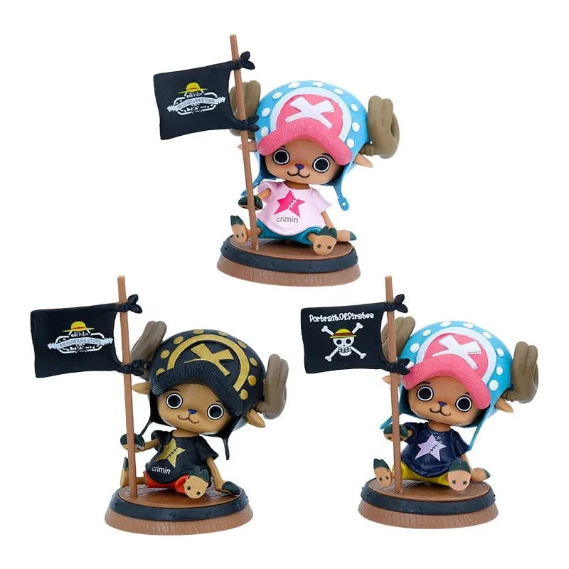 9cm One Piece Figur Anime Chopper mit Flagge Action Figur Puppe Modell Spielzeug PVC Statue Sammlung Auto Dekoration Kinder Geschenke
