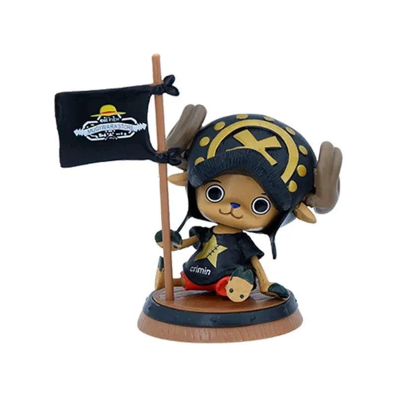 9cm One Piece Figur Anime Chopper mit Flagge Action Figur Puppe Modell Spielzeug PVC Statue Sammlung Auto Dekoration Kinder Geschenke