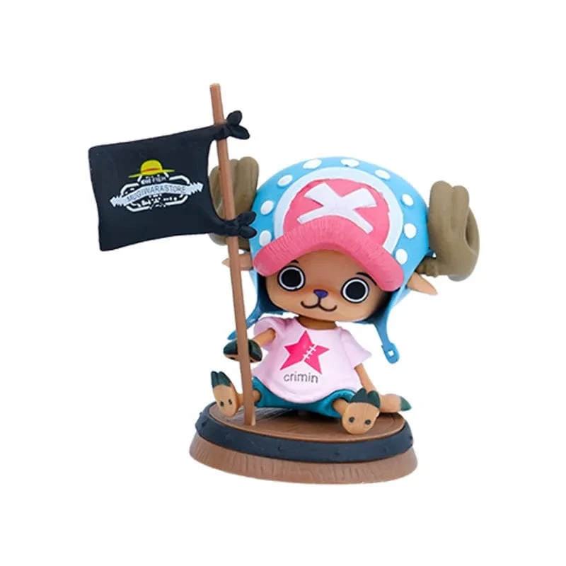 9cm One Piece Figur Anime Chopper mit Flagge Action Figur Puppe Modell Spielzeug PVC Statue Sammlung Auto Dekoration Kinder Geschenke