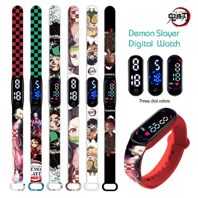 Neue elektronische LED-Uhr von Demon Slayer: Kimetsu No Yaiba, Anime-Figur, Digitaluhr, bedrucktes Silikonarmband, Kindergeburtstagsgeschenke