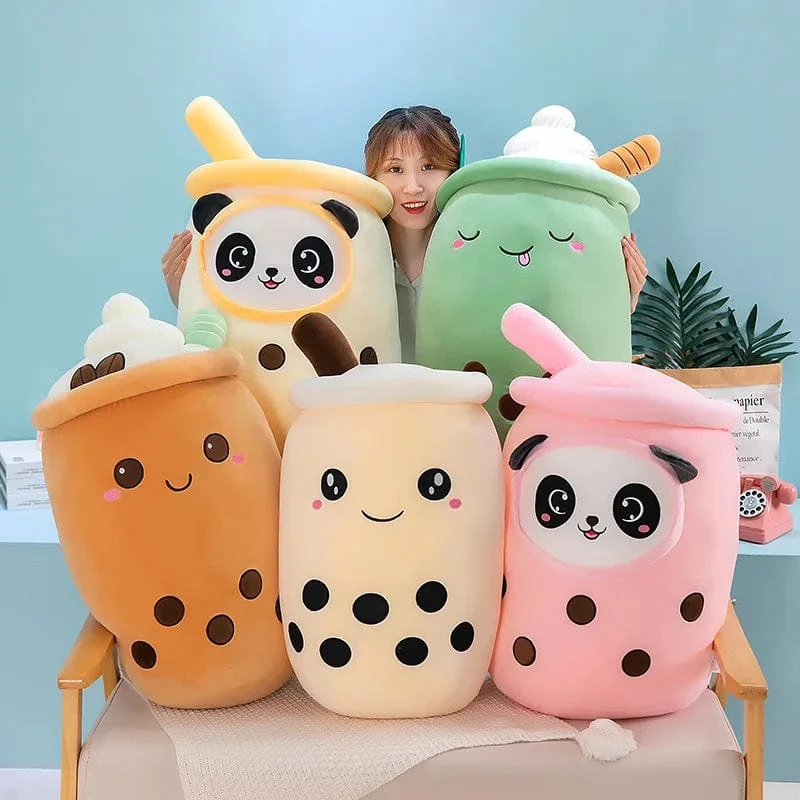 Neue Ankunft Cartoon Obst Bubble Tea Cup Plüschtiere Real Life Boba Food mit Saugnapf Kissen Gefüllte weiche Umarmung Kissen Dekor