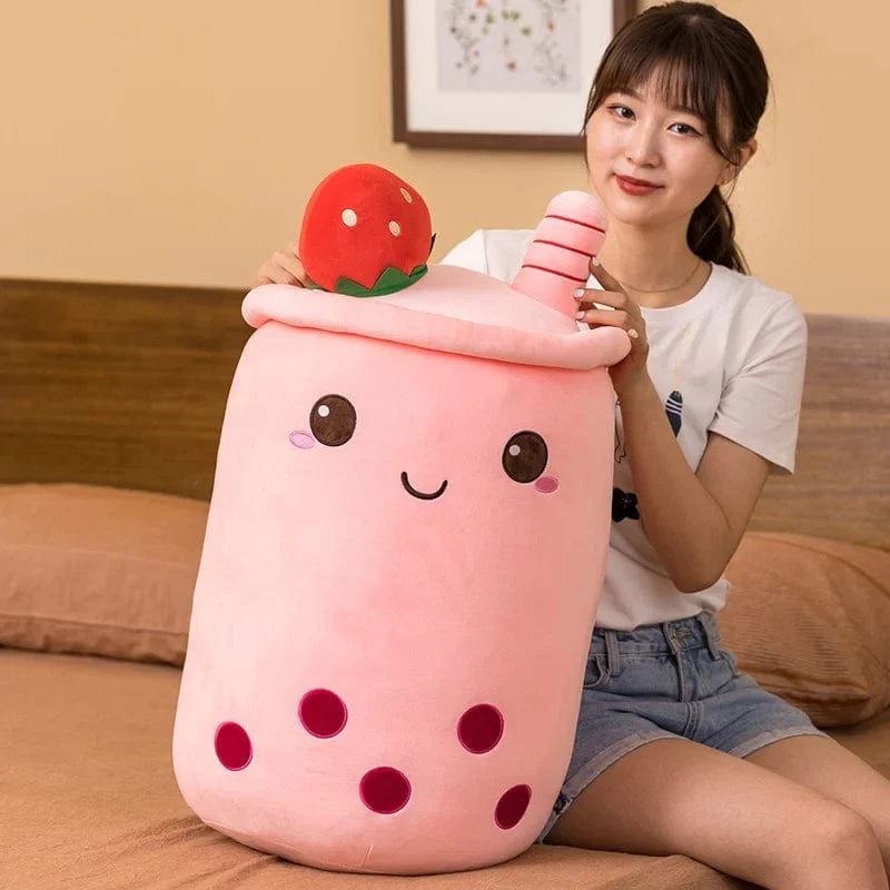 Neue Ankunft Cartoon Obst Bubble Tea Cup Plüschtiere Real Life Boba Food mit Saugnapf Kissen Gefüllte weiche Umarmung Kissen Dekor