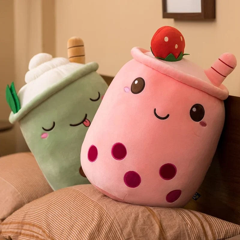 Neue Ankunft Cartoon Obst Bubble Tea Cup Plüschtiere Real Life Boba Food mit Saugnapf Kissen Gefüllte weiche Umarmung Kissen Dekor