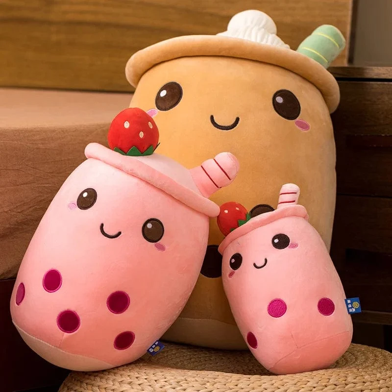 Neue Ankunft Cartoon Obst Bubble Tea Cup Plüschtiere Real Life Boba Food mit Saugnapf Kissen Gefüllte weiche Umarmung Kissen Dekor