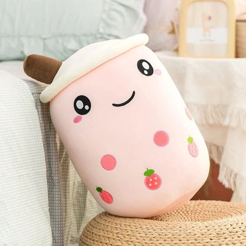 Neue Ankunft Cartoon Obst Bubble Tea Cup Plüschtiere Real Life Boba Food mit Saugnapf Kissen Gefüllte weiche Umarmung Kissen Dekor