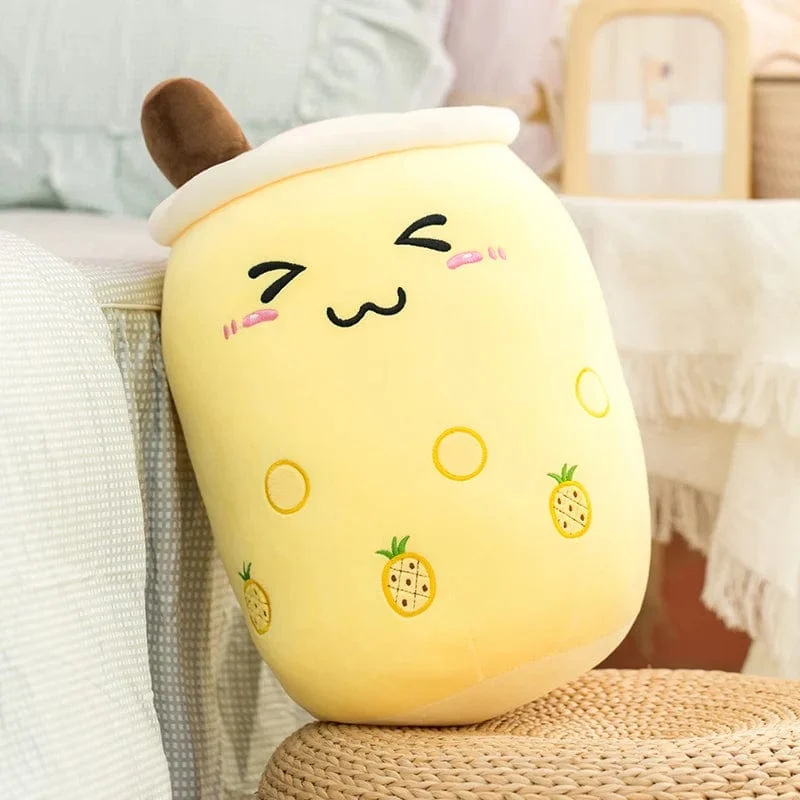 Neue Ankunft Cartoon Obst Bubble Tea Cup Plüschtiere Real Life Boba Food mit Saugnapf Kissen Gefüllte weiche Umarmung Kissen Dekor