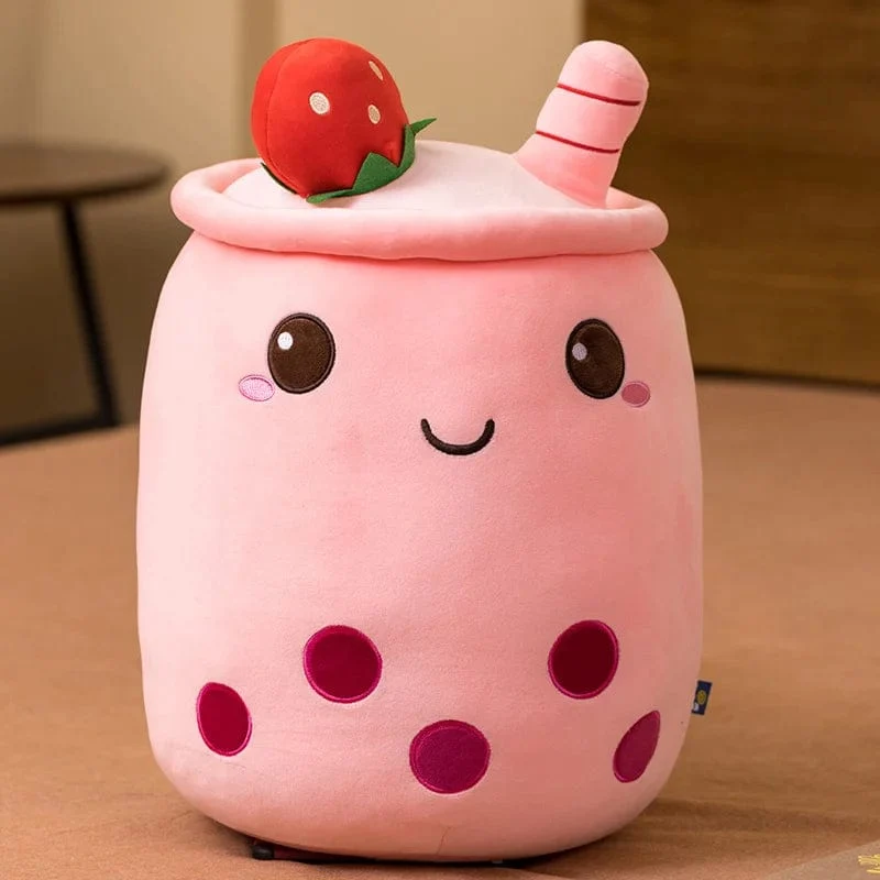 Neue Ankunft Cartoon Obst Bubble Tea Cup Plüschtiere Real Life Boba Food mit Saugnapf Kissen Gefüllte weiche Umarmung Kissen Dekor