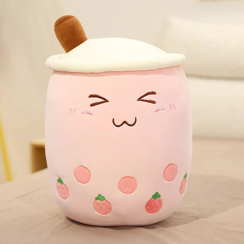 Neue Ankunft Cartoon Obst Bubble Tea Cup Plüschtiere Real Life Boba Food mit Saugnapf Kissen Gefüllte weiche Umarmung Kissen Dekor