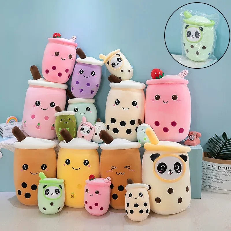 Neue Ankunft Cartoon Obst Bubble Tea Cup Plüschtiere Real Life Boba Food mit Saugnapf Kissen Gefüllte weiche Umarmung Kissen Dekor