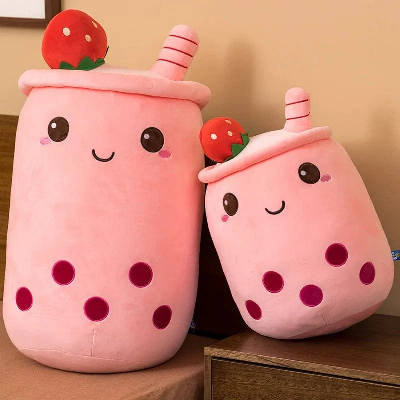 Neue Ankunft Cartoon Obst Bubble Tea Cup Plüschtiere Real Life Boba Food mit Saugnapf Kissen Gefüllte weiche Umarmung Kissen Dekor