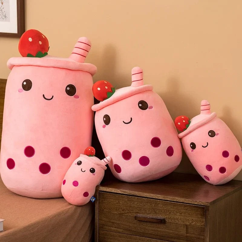 Neue Ankunft Cartoon Obst Bubble Tea Cup Plüschtiere Real Life Boba Food mit Saugnapf Kissen Gefüllte weiche Umarmung Kissen Dekor