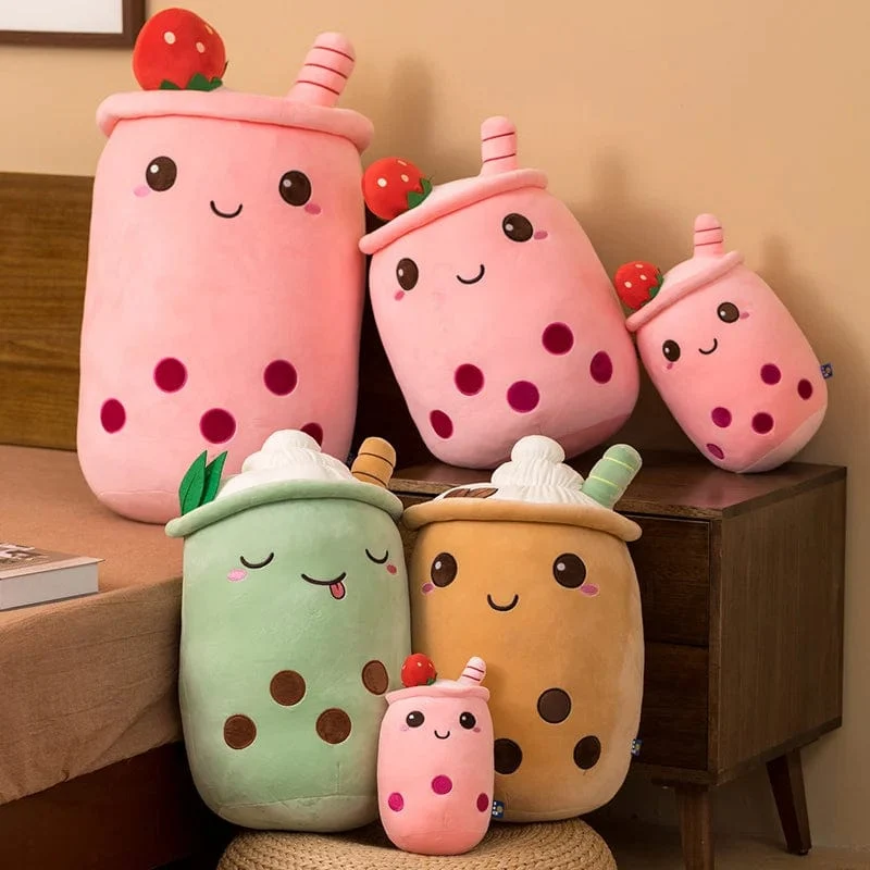 Neue Ankunft Cartoon Obst Bubble Tea Cup Plüschtiere Real Life Boba Food mit Saugnapf Kissen Gefüllte weiche Umarmung Kissen Dekor
