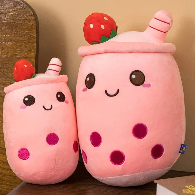 Neue Ankunft Cartoon Obst Bubble Tea Cup Plüschtiere Real Life Boba Food mit Saugnapf Kissen Gefüllte weiche Umarmung Kissen Dekor