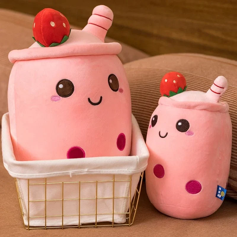 Neue Ankunft Cartoon Obst Bubble Tea Cup Plüschtiere Real Life Boba Food mit Saugnapf Kissen Gefüllte weiche Umarmung Kissen Dekor
