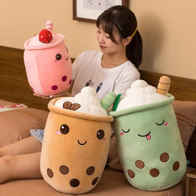 Neue Ankunft Cartoon Obst Bubble Tea Cup Plüschtiere Real Life Boba Food mit Saugnapf Kissen Gefüllte weiche Umarmung Kissen Dekor