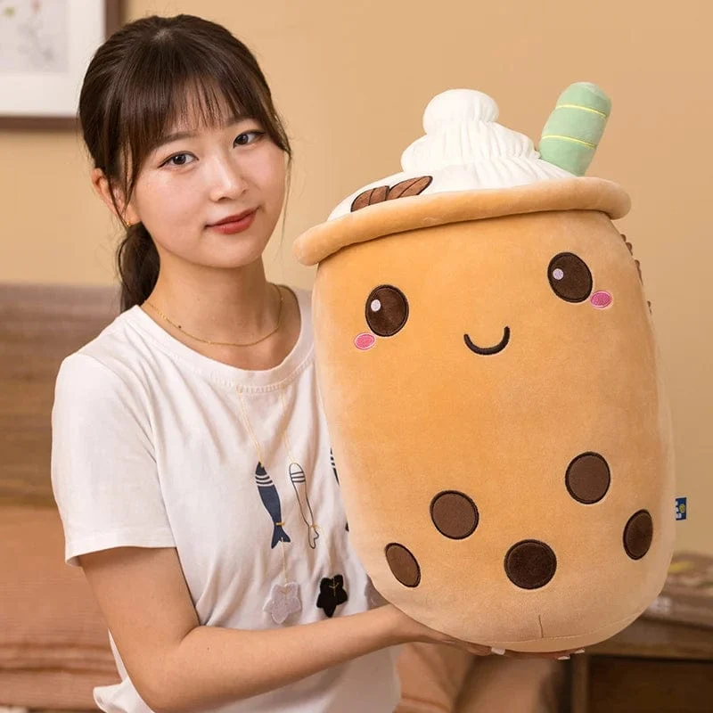 Neue Ankunft Cartoon Obst Bubble Tea Cup Plüschtiere Real Life Boba Food mit Saugnapf Kissen Gefüllte weiche Umarmung Kissen Dekor