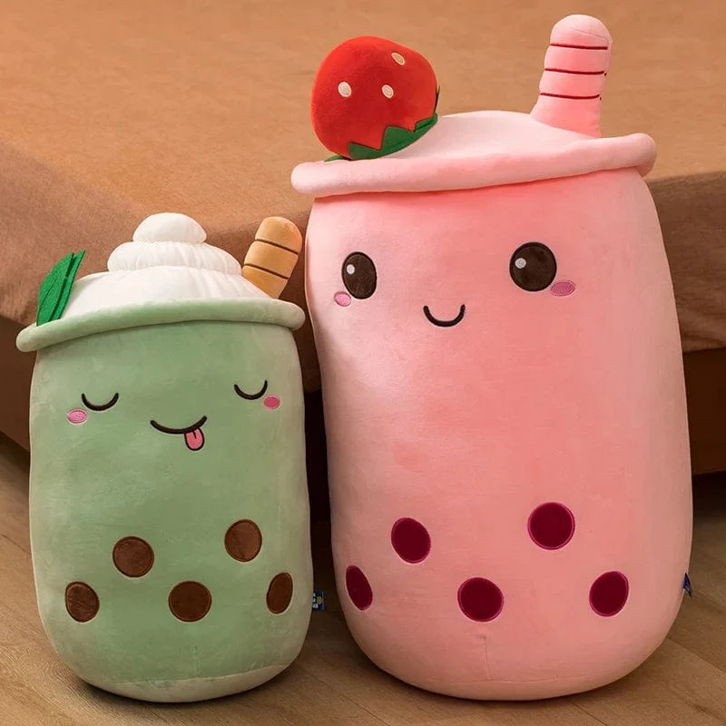 Neue Ankunft Cartoon Obst Bubble Tea Cup Plüschtiere Real Life Boba Food mit Saugnapf Kissen Gefüllte weiche Umarmung Kissen Dekor