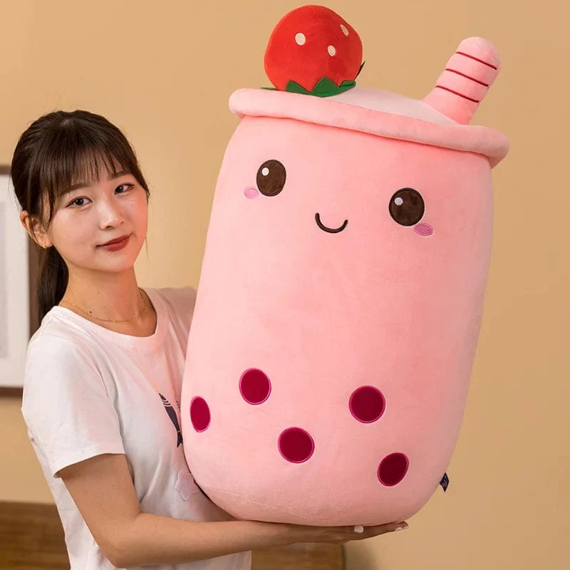 Neue Ankunft Cartoon Obst Bubble Tea Cup Plüschtiere Real Life Boba Food mit Saugnapf Kissen Gefüllte weiche Umarmung Kissen Dekor