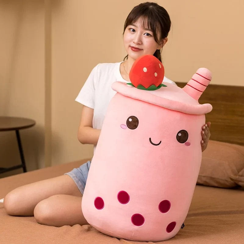 Neue Ankunft Cartoon Obst Bubble Tea Cup Plüschtiere Real Life Boba Food mit Saugnapf Kissen Gefüllte weiche Umarmung Kissen Dekor