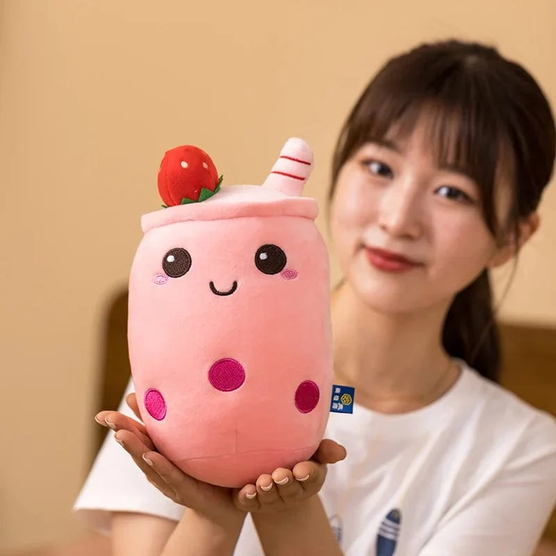 Neue Ankunft Cartoon Obst Bubble Tea Cup Plüschtiere Real Life Boba Food mit Saugnapf Kissen Gefüllte weiche Umarmung Kissen Dekor