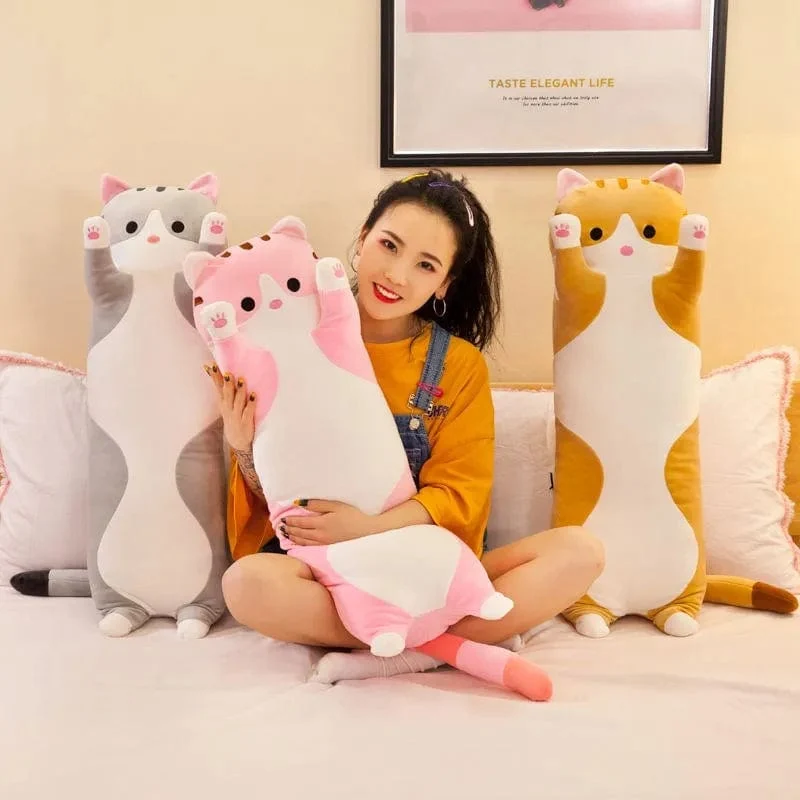 50-130CM süßes weiches langes Katzenkissen für den Freund, Plüschspielzeug, ausgestopftes Pausen-/Schlaf-/Schlafkissen, Geschenkpuppe für Kinder und Mädchen