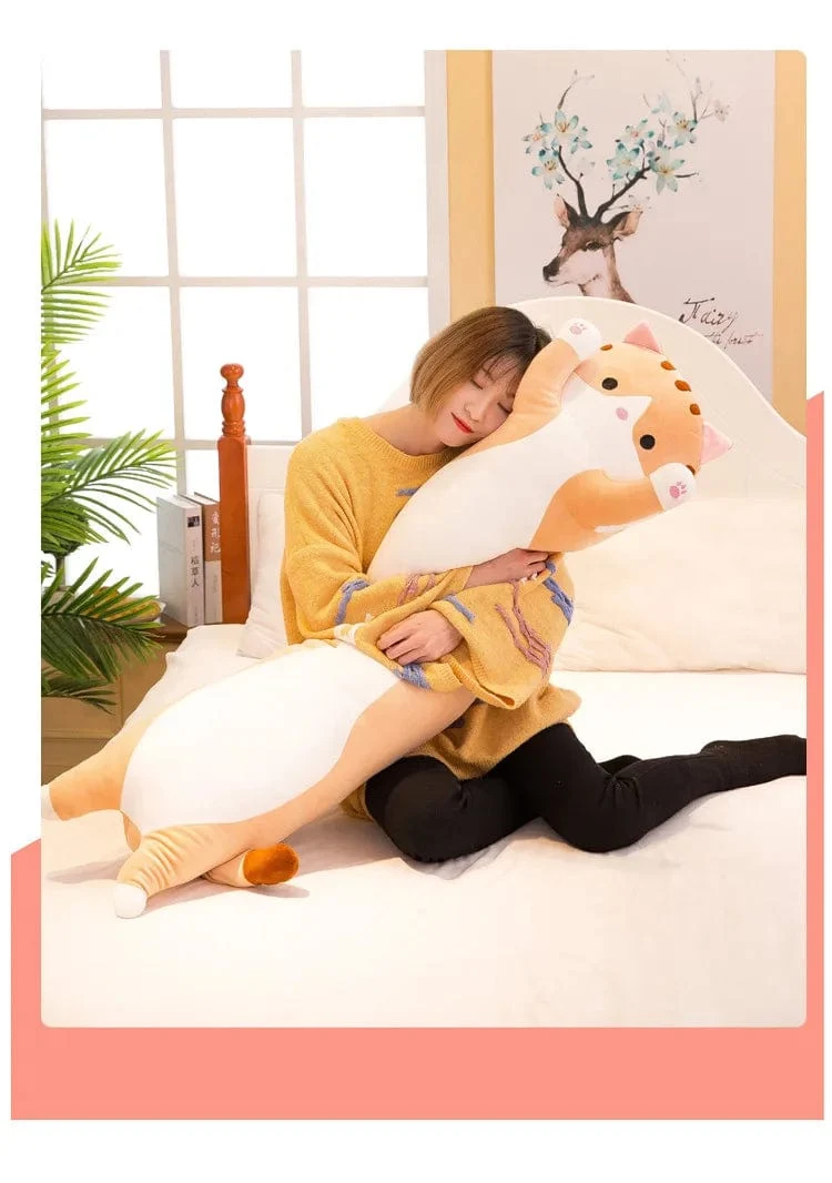 50-130CM süßes weiches langes Katzenkissen für den Freund, Plüschspielzeug, ausgestopftes Pausen-/Schlaf-/Schlafkissen, Geschenkpuppe für Kinder und Mädchen
