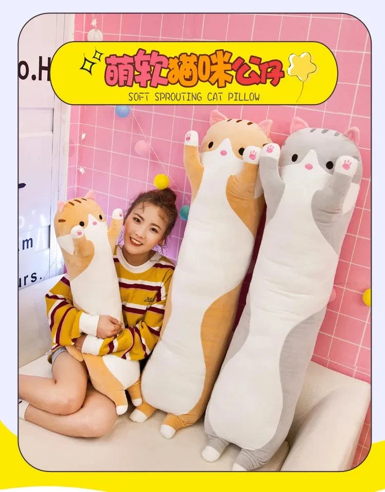 50-130CM süßes weiches langes Katzenkissen für den Freund, Plüschspielzeug, ausgestopftes Pausen-/Schlaf-/Schlafkissen, Geschenkpuppe für Kinder und Mädchen