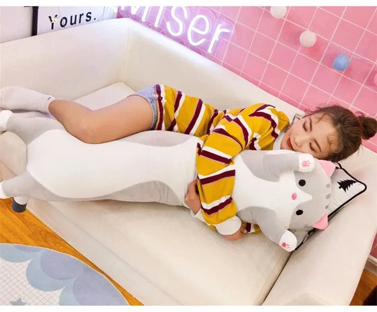 50-130CM süßes weiches langes Katzenkissen für den Freund, Plüschspielzeug, ausgestopftes Pausen-/Schlaf-/Schlafkissen, Geschenkpuppe für Kinder und Mädchen