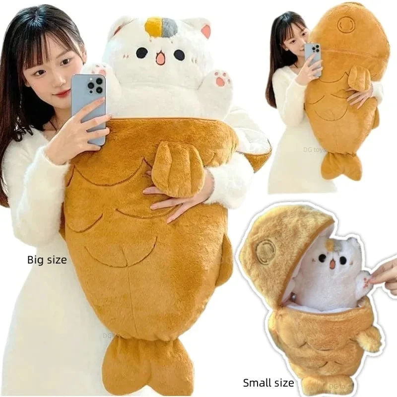 1 Stück 40/60/80cm Kawaii Japan Taiyaki Katze Plüschtier Anime Figur Katze versteckt sich in Kissentasche Fähre Tiere Plüschtier Dekokissen