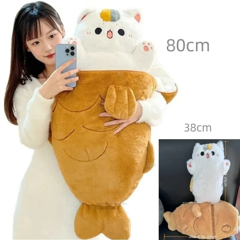 1 Stück 40/60/80cm Kawaii Japan Taiyaki Katze Plüschtier Anime Figur Katze versteckt sich in Kissentasche Fähre Tiere Plüschtier Dekokissen