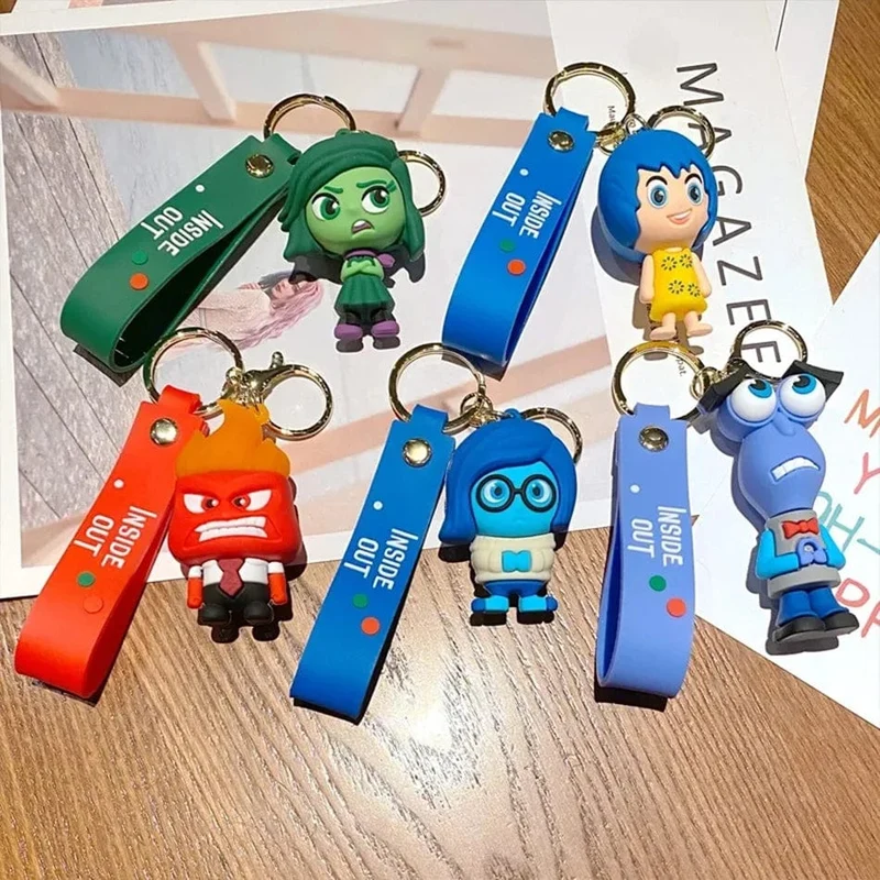 3D Anime Figuren Puppe Brain Agent Team INSIDE OUT Cartoon Schlüsselanhänger Auto Schlüsselanhänger Ring Anhänger Animation Action Figur Kleines Geschenk