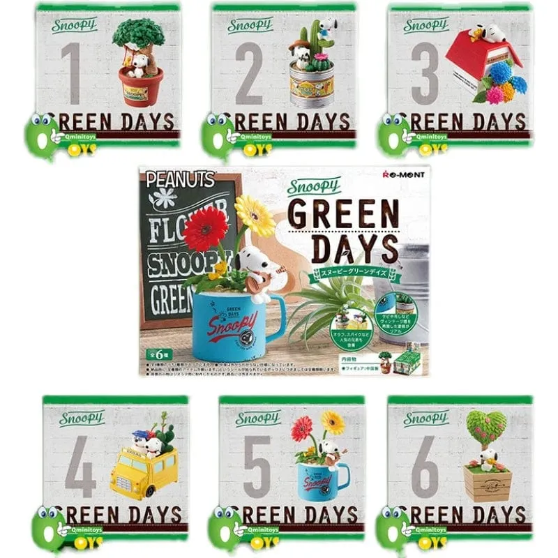 Snoopy Green Days Anime-Figurenmodelle, grüne Topfpflanze, Tischdekoration, Anime-Peripheriegeräte, Spielzeug, Kawaii-Puppen, Geschenke für Kinder
