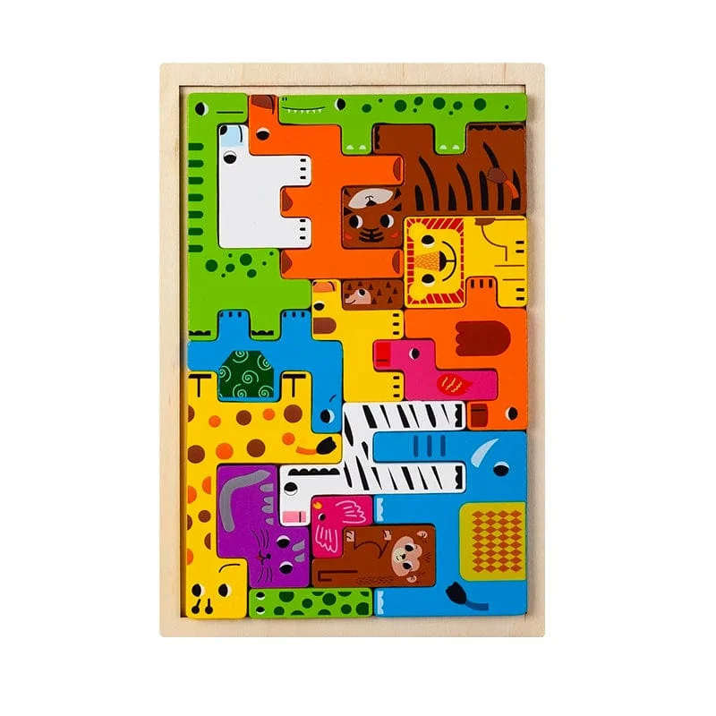 Montessori Tierfiguren Transport Holzpuzzle Russische Blöcke Niedliche Tiere Puzzle Spielzeug Beruf