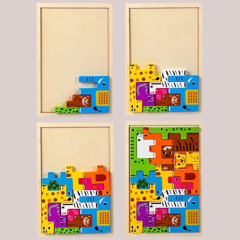Montessori Tierfiguren Transport Holzpuzzle Russische Blöcke Niedliche Tiere Puzzle Spielzeug Beruf