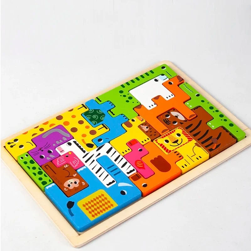 Montessori Tierfiguren Transport Holzpuzzle Russische Blöcke Niedliche Tiere Puzzle Spielzeug Beruf