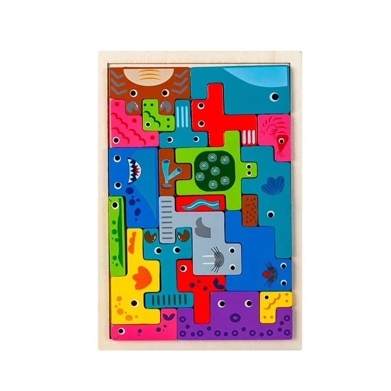 Montessori Tierfiguren Transport Holzpuzzle Russische Blöcke Niedliche Tiere Puzzle Spielzeug Beruf