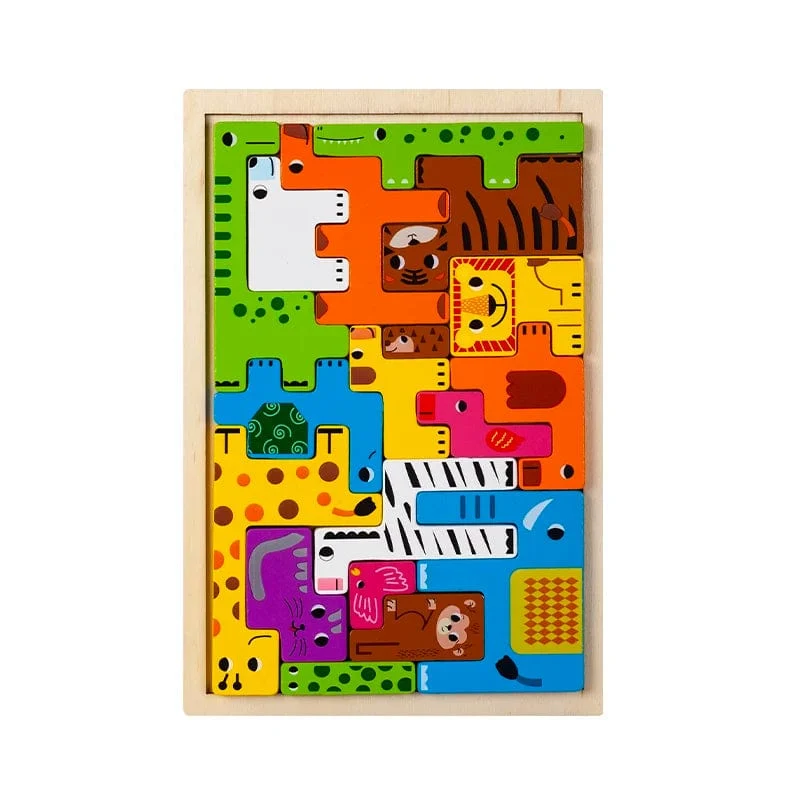 Montessori Tierfiguren Transport Holzpuzzle Russische Blöcke Niedliche Tiere Puzzle Spielzeug Beruf