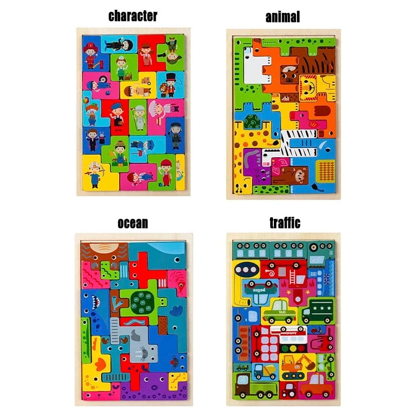 Montessori Tierfiguren Transport Holzpuzzle Russische Blöcke Niedliche Tiere Puzzle Spielzeug Beruf