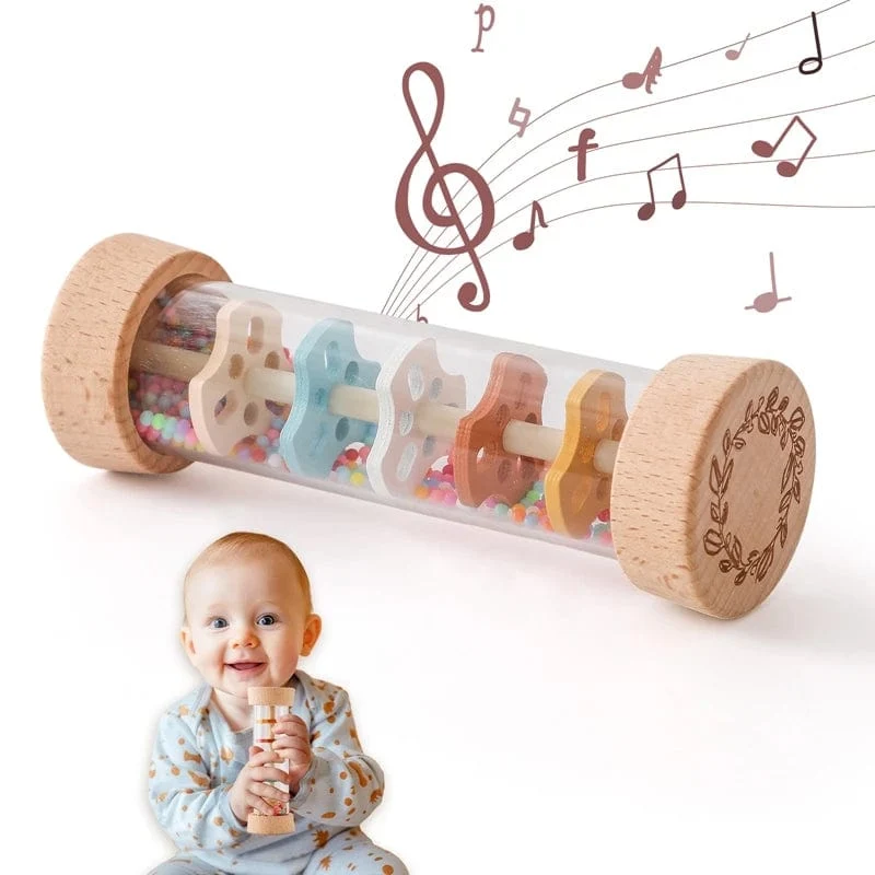 Montessori Baby-Regenstab, Regenbogen-Sanduhr, Regen, Musik, Rassel, Baby-Lernspielzeug, buntes Montessori-Sensorik-Spielzeug für Kinder