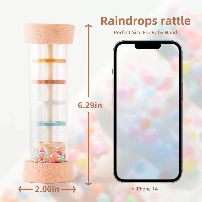 Montessori Baby-Regenstab, Regenbogen-Sanduhr, Regen, Musik, Rassel, Baby-Lernspielzeug, buntes Montessori-Sensorik-Spielzeug für Kinder
